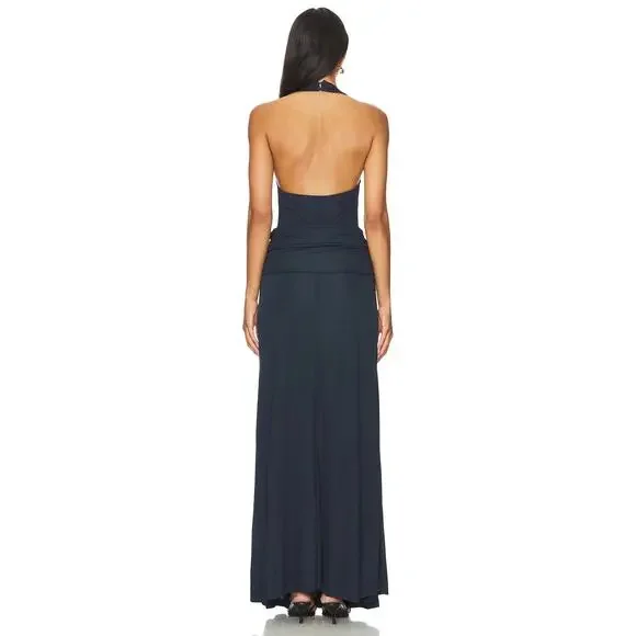 Solid & Striped The Bobby Maxi Dress Halter Neck Ruched Formal Vacation Navy MD